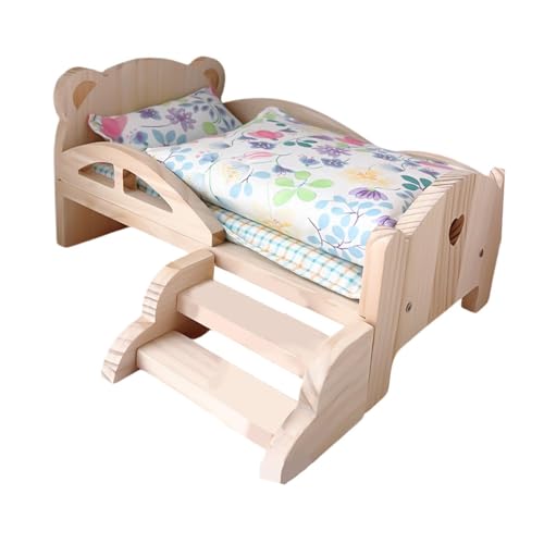 Milageto 1/12 Puppen-Miniatur-Bett-Puppen zubehör aus Holz für Spielzeug 1 Matratze, 1 Stepp Decke und 1 Kissen für Puppenhaus-Dekor, Blumen-bettwäsche-Set von Milageto