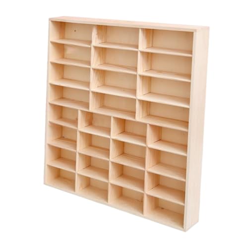 Milageto 1/64 Holzspielzeugauto Display Rack Miniatur Display Hülle Holzzahlen Anzeigeschrank für Puppenfiguren Abbildung Sammlung Store, 28 Gitter von Milageto