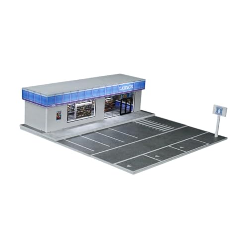 Milageto 1:64 Diecast Modell Auto Vitrine Convenience Store mit Parkplatz Modell, Display Box Miniatur-Szene für Fahrzeug Spielzeug von Milageto