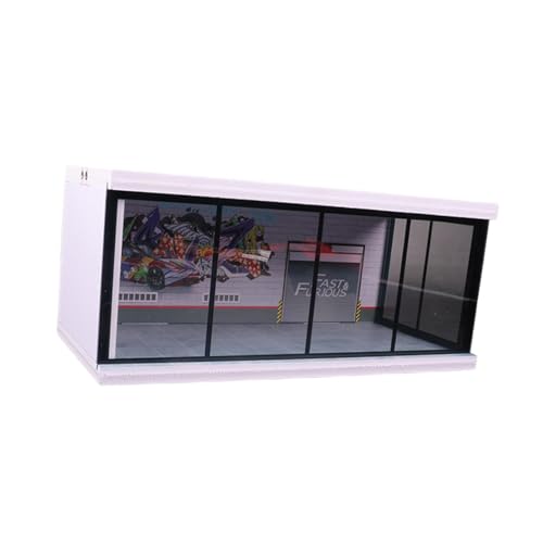 Milageto 1:64 Parkplatz-Vitrine, Druckguss-Auto-Display, Hintergrundbeleuchtung, Schutz-Sammlerstücke für Druckguss-Auto-Actionfiguren, Graffiti- von Milageto