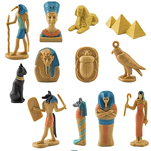 Milageto 12-teiliges Ägypten-Figuren, kleine Statuen, ägyptische Ornamente, Neuheit, Mehrfarbig, hohe Simulation, Pyramide von Milageto