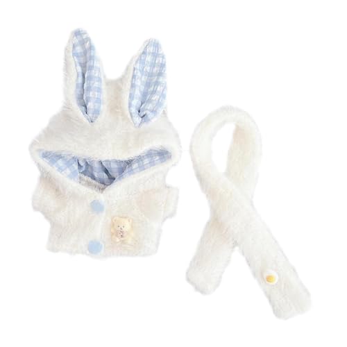 Milageto 15 cm-17 cm Plüsch-Puppenkleidung, Puppenkleidung, Kapuzenpullover mit Schal, zum Anziehen, stilvolle Foto-Requisiten, bequemes Cartoon-Puppen-Outfit , Weiß von Milageto