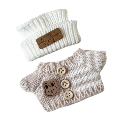 Milageto 15 cm – 17 cm große Puppenkleidung aus Plüsch, süßer Pullover mit Mütze, Kleidung für Kuscheltiere, Anziehsachen, stylische weiche Puppenkleidung, Weiß von Milageto