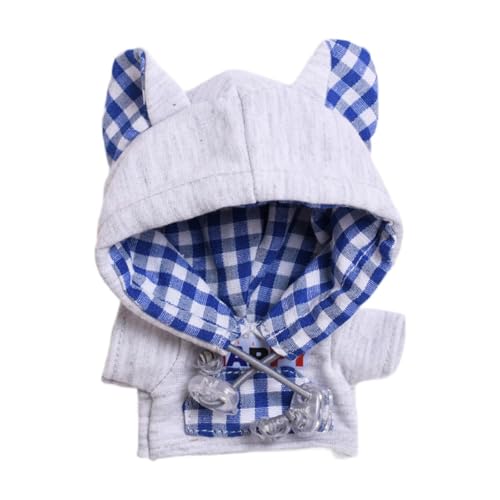 Milageto 15 cm Plüschpuppenkleidung Süßes Puppen-Kapuzenpullover, modische DIY-Puppenkleidung Kuscheltier-Accessoires für Kinder, Grau von Milageto