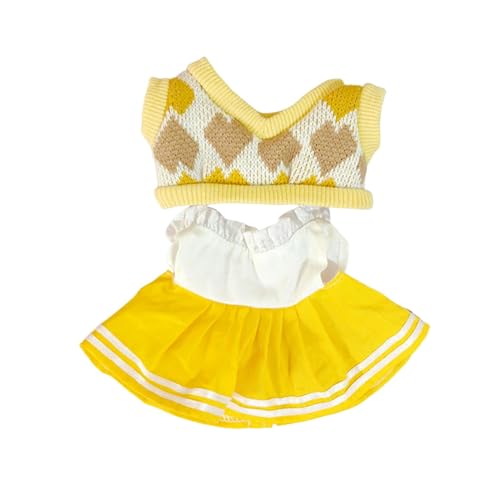 Milageto 2 Stück 20 cm Puppenkleidung, süßer Puppenkleidungsanzug, entzückendes weiches Puppen-JK-Kleid und Weste für Mädchenpuppen, Spielzeug, Alter 5–7, 8–10, Gelb von Milageto