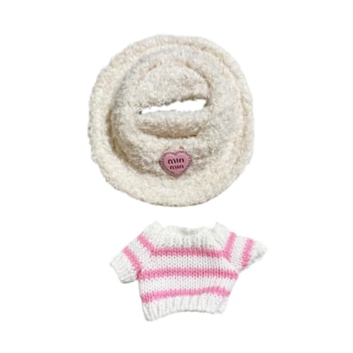 Milageto 2 Stück gestreifter Pullover und Mütze für Modepuppen, handgefertigtes Kleidungszubehör für 15–17 cm große Puppen, Mädchenpuppen, Jungenpuppen zum, Weiß von Milageto