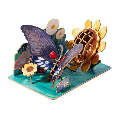 Milageto 3D-Tierpuzzle, Holzmodelle, farbenfrohes Desktop-Ornament, Kunsthandwerk, Holzbau-Postkarten-Kits, pädagogisches Spielzeug für Kinder ab 6 Jahren, Phönix-Schmetterling von Milageto