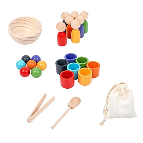 Milageto Bälle in Bechern, Montessori-Spielzeug, Training, logisches Denken für Kinder, Kinder mit Bechern und Bällen, Lernspielzeug, Farbklassifizierung, Kugel 3cm Durchmesser, 7 Farben von Milageto