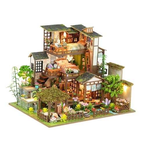 Milageto DIY Miniatur-Puppenhaus-Bausätze, Mini-Handgefertigtes Hausmodell mit Lichtern, DIY-Bastelvilla, Puppenhaus mit Möbeln für Jungen und Mädchen von Milageto