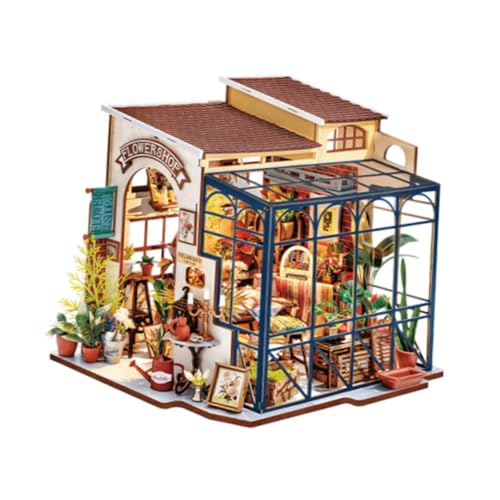 Milageto DIY Miniatur-Puppenhaus aus Holz, handgefertigtes Puppenhaus, kleines Haus, Bauset, DIY-Handwerk, Blumenladen, Modell, Gartenhaus für Kinder von Milageto