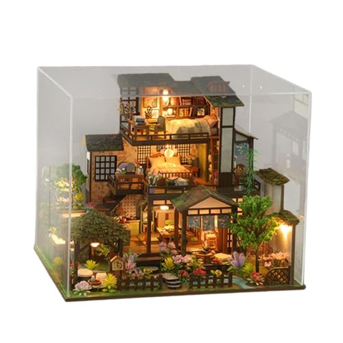 Milageto DIY Miniatur-Puppenhaus aus Holz mit Zubehör, Ornament mit Staubschutz, Miniatur-Gartenhaus, Mini-Hausmodell für Erwachsene von Milageto