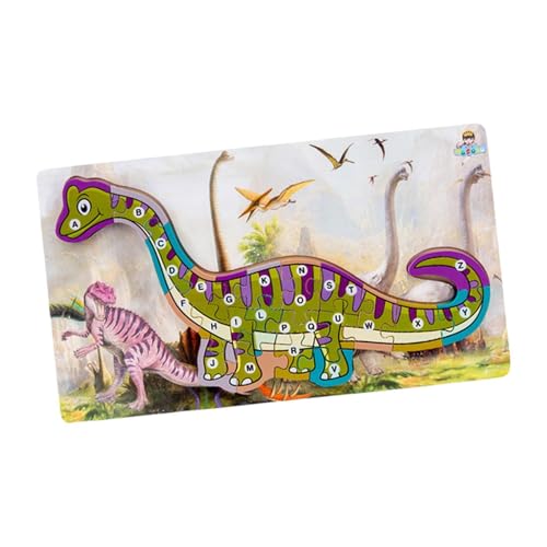 Milageto Dinosaurier-Holzpuzzle, Holzalphabet-Spielzeug, pädagogisches Frühlernspiel für Kinder, Intelligenzsteigerungsspiel als Geschenk für Kinder im Alter, GrÜn von Milageto