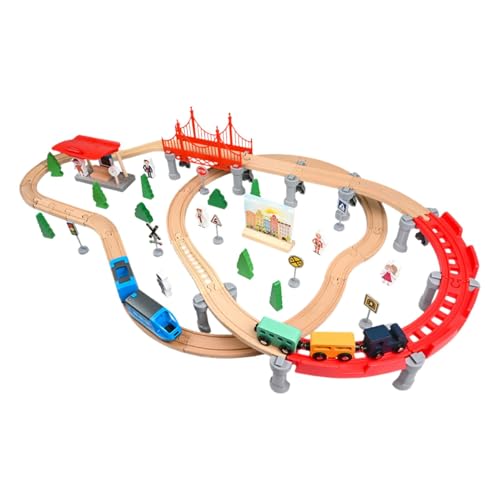 Milageto Eisenbahnschienen-Set aus Holz, Konstruktionsspielzeug mit Eisenbahnzubehör, lustiges Eisenbahn-Puzzle-Spielset für Jungen und Mädchen, von Milageto