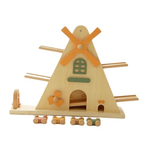 Milageto Holz-Windmühlenbahn, Segelflugzeug-Spielzeug, Kleinkinder, Autorampe, Rennstrecken-Set, Vorschul-Gleitauto, Miniatur-Spielzeug, Rennauto-Rampe für die von Milageto