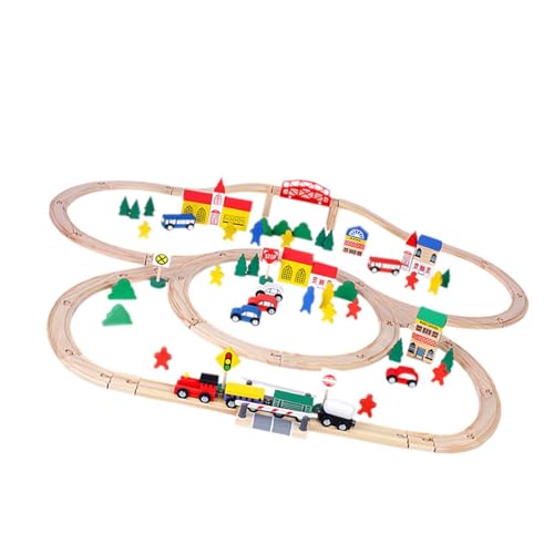 Milageto Holzeisenbahn- und Gleissets, Montessori-Spielzeug, Vorschul-Lernspielzeug, Eisenbahnspielzeug-Set für den Kindergarten, Vorschule, 100 Stück von Milageto