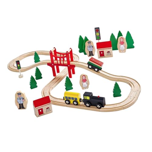 Milageto Holzeisenbahn- und Gleissets, Montessori-Spielzeug, Vorschul-Lernspielzeug, Eisenbahnspielzeug-Set für den Kindergarten, Vorschule, 39 StÜcke von Milageto