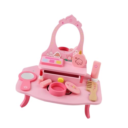 Milageto Kinder Make-Up Spielzeug Set Holz Frisierkommode Spielset Rollenspiel Schminktisch Set Rollenspiel Spielzeug für kleine Mädchen Kleinkinder Kinder von Milageto