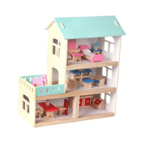 Milageto Kinder-Puppenhaus aus Holz, einfach zu montieren, Spielhaus, Puppenhaus aus Holz für Kinder ab 3 Jahren, Kinder, Mädchen, Geschenke von Milageto