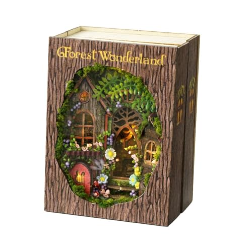 Milageto Miniatur-Puppenhaus, 3D-Holzpuzzle, zusammengebaute Buchstützen, Holzhütte, Haussimulation, Ladenbaumodell für Kinder und Erwachsene, Geschenk von Milageto