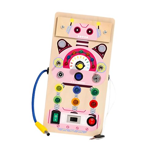 Milageto Busy Board Montessori-Spielzeug ab 2 Jahren, LED-Licht-Aktivitätsbrett Motorikspielzeug, Sinnesspielzeug Lernspielzeug, Geschenk für Kinder und Babys, Rosa Roboter von Milageto