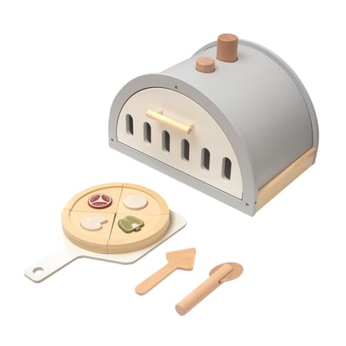 Milageto Pizzaspielzeug aus Holz, Spielset, Lernspielzeug, Küchenspielzeug, realistisches Montessori-Rollenspiel, Küchenzubehör für Kinder ab 3 Jahren, mit Ofen von Milageto