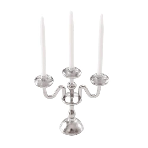 Milageto Puppenhaus-Kerzenhalter im Maßstab 1:12, Miniatur, niedliches Modell, Puppenhaus-Kerzenständer für Schrank, Regal, Wohnzimmer, Kaminsims-Dekor, Silber Und Weiß Milageto Puppenhaus-Kerzenhalter im Maßstab 1:12, Miniatur, niedliches Modell, Puppenhaus-Kerzenständer für Schrank, Regal, Wohnzimmer, Kaminsims-Dekor, Silber Und Weiß von Milageto