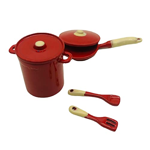 Milageto Puppenhaus Kochgeschirr Suppentopf Küchen Spielset für Unisex Kinder, Rot Milageto Puppenhaus Kochgeschirr Suppentopf Küchen Spielset für Unisex Kinder, Rot von Milageto