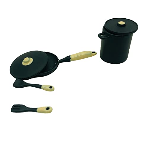 Milageto Puppenhaus Kochgeschirr Suppentopf Küchen Spielset für Unisex Kinder, Schwarz Milageto Puppenhaus Kochgeschirr Suppentopf Küchen Spielset für Unisex Kinder, Schwarz von Milageto