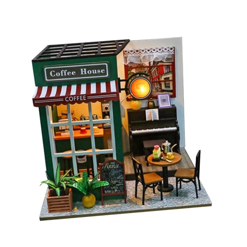 Milageto Puppenhaus-Miniatur mit Möbeln, Café, handgefertigt, Eckzimmer, Box, DIY-Holzhaus für Kinder und Erwachsene, kreatives Geschenk für Freunde von Milageto