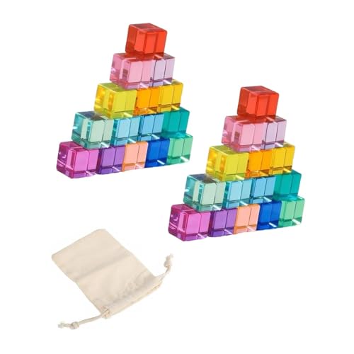 Milageto Regenbogen-Bausteine-Set, Lernspielzeug, Farberkennung, sensorisches Stapelspielzeug, Regenbogen-Acrylwürfel für Jungen, Mädchen, 30 Stück Milageto Regenbogen-Bausteine-Set, Lernspielzeug, Farberkennung, sensorisches Stapelspielzeug, Regenbogen-Acrylwürfel für Jungen, Mädchen, 30 Stück von Milageto