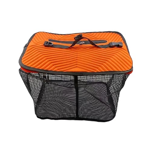 Milageto Schwimmender Angelkorb, Angelnetzkäfig, gummibeschichteter Minnow-Eimer mit 10 m langem Seil, Fischernetz, Fischkorb für gefangene Fische, Orange 40x29x31cm von Milageto