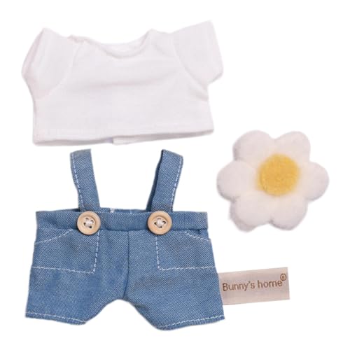 Milageto T-Shirt und Overalls für Plüschfiguren zum Anziehen für Kinder, Geburtstagsgeschenk, DIY-Kurzarm-Anzug-Kostüme für 6,69-Zoll-Puppen, Blaue Hosen von Milageto