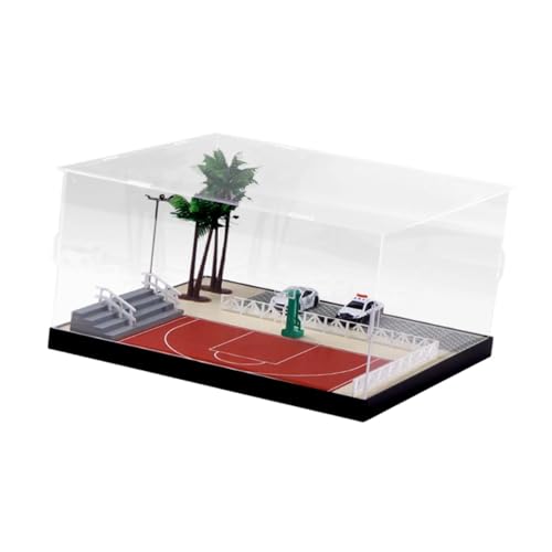 Milageto Vitrine für Modellautos im Maßstab 1/64, Basketballplatz-Szene, Schaukasten, malerische Diorama-Autoanzeige für Spielzeugautos, Modellsammler von Milageto