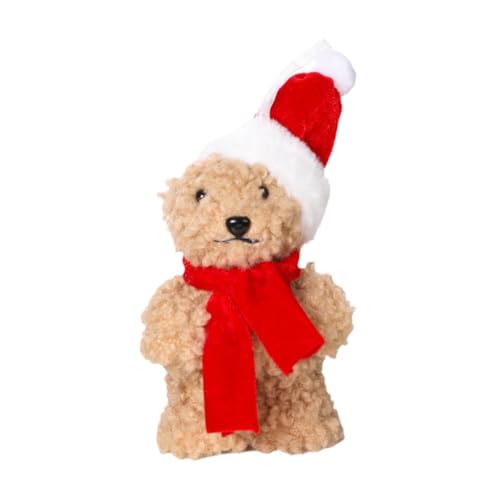 Milageto Weihnachtsbär Kuscheltier Plüschpuppe Schlafzimmer Bär Puppe Zuhause mit Hut, Plüschtier für Couch Sofa Stühle Valentinstag Kinder, Ständer 10x7x17cm von Milageto