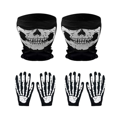 Milaloko Weiße Skelett Handschuhe und Schädel Gesichtsmaske Geist Knochen Handschuhe für Erwachsene Halloween Cosplay Tanz Kostüm Party von Milaloko