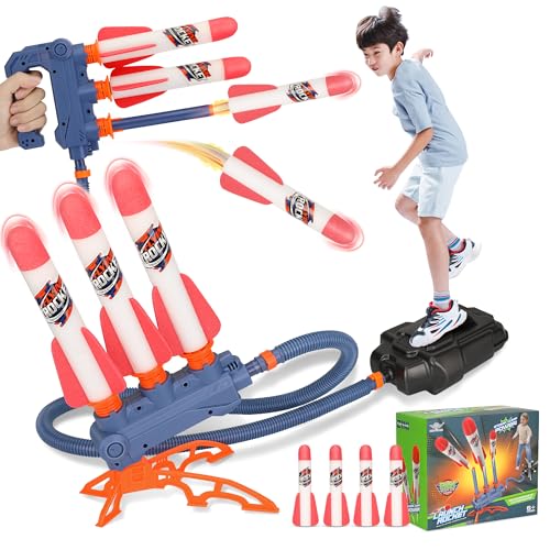 MILIFOX 2 in 1 Kinder Rakete Spielzeug Luftdruck - Rakete Spielzeug Draußen for Kids,Luftdruck Rakete Kinder Spielzeug für,Kinder Schaumstoff Rakete mit Power Launcher Toy,Footed Plus Handheld Functio von Milifox