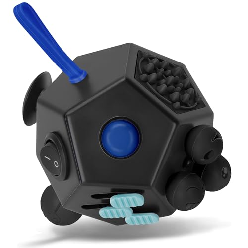 Milifox 12 Sided Fidget Cube - Fidget Cube Spielzeug für Erwachsene & Kinder mit ADHD, ADD, Autismus,Anti-Stress Angst Relief Original Infinity Toys(Black Blue ) von Milifox