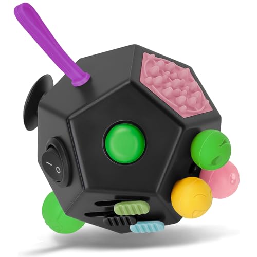 Milifox 12 Sided Fidget Cube - Fidget Cube Spielzeug für Erwachsene & Kinder mit ADHD, ADD, Autismus,Anti-Stress Angst Relief Original Infinity Toys(Schwarz) von Milifox