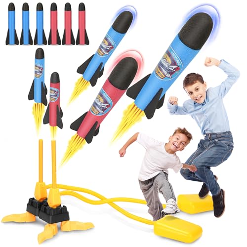 Milifox Rakete Spielzeug Doppelt Mit 6 Schaumstoffraketen, Rakete Spielzeug für Kinder - Outdoor Spielzeug Rakete Power Launcher Rocket Luftdruck von Milifox