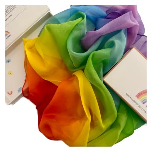 milijou – Spielseide Seide – Vielseitiges natürliches Seidentuch für kreatives Spielen, Tanzen & Verkleiden, pädagogische Aktivitäten nach Montessori Waldorf, 90x90cm, Regenbogen von Milijou