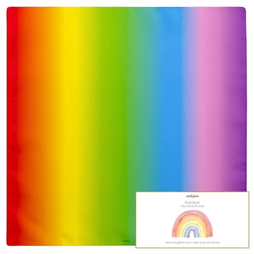 milijou – Spielseide Seide – Vielseitiges natürliches Seidentuch für kreatives Spielen, Tanzen & Verkleiden, pädagogische Aktivitäten nach Montessori Waldorf, 90x90cm, Regenbogen von Milijou