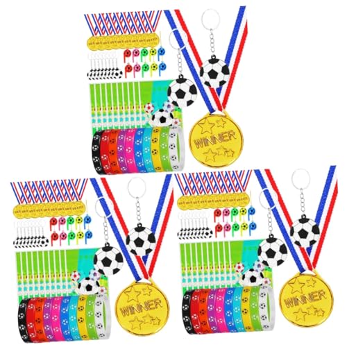 Milisten 3 Sets Fußball Partygeschenke Fußball Motto Partydekorationen Fußball Aufkleber Dekorative Medaille Fußball Gastgeschenke Fußball Zubehör Fußball Schlüsselanhänger Fußball von Milisten