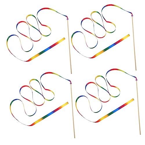 Milisten 4 Stück Regenbogen-Band-Stick Medaillenaufhänger-Display Gymnastik- Ballongirlande Strasssteine Schleife Bausatz Weißes Band Bänder Zum Basteln Netzband Bar Polyester Colorful von Milisten