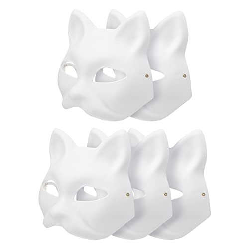 Milisten 5 Stücke Pappmaché Kunst Masken Unbemalt Maskerade Masken Handgemalte Leere Papiermasken Katzenmasken Fuchsmasken Cosplay Zellstoff Diy Masken Partyzubehör 17 Cm * 18 Cm (Weiß) von Milisten