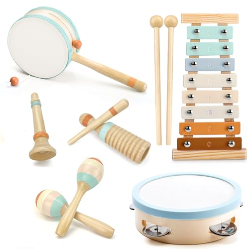 Miljgte Musikinstrumente für Kinder Kinderspielzeug ab 3 Jahre Musik Holzspielzeug Trommel Xylophone Musikspielzeug Kinder Musikinstrumente Percussion Set Spielzeug ab 3 Jahre von Miljgte