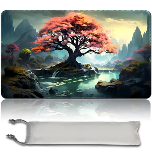 MilkPlaymat Brettspiel MTG Spielmatten+Kostenlose wasserdichte Bag,Stitched Edges,Game Mat 60 x 35 cm Smooth Rubber Surface,MTG PlayMat with Zones (pink Tree - 2,No Zone) von MilkPlaymat