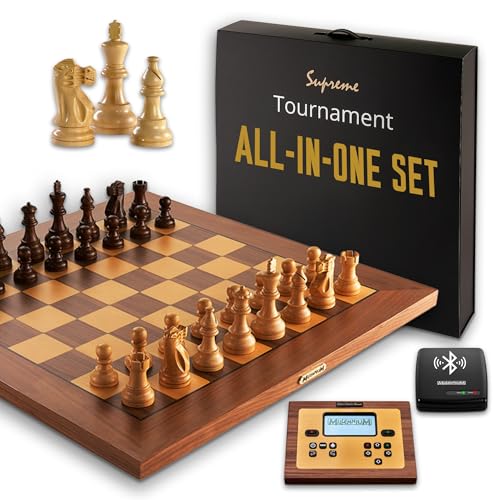 Millennium Supreme Tournament All-in-One Set – Hochwertiges Holz-Schachbrett in Turniergröße (55 x 55 cm) inkl. Schachcomputer mit 2 Programmen und ChessLink-Modul für Online-Schach von Millennium