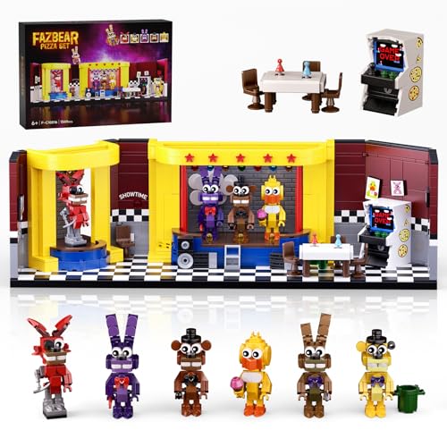 Millionspring 6-in-1 FNAF Nights-Zeichentrickfiguren- und Tanzbühnen-Bauset, kreativer 5 Night at Freds-Charakterbausatz, Geschenkidee für Erwachsene und Kinder (1349 Stück) von Millionspring