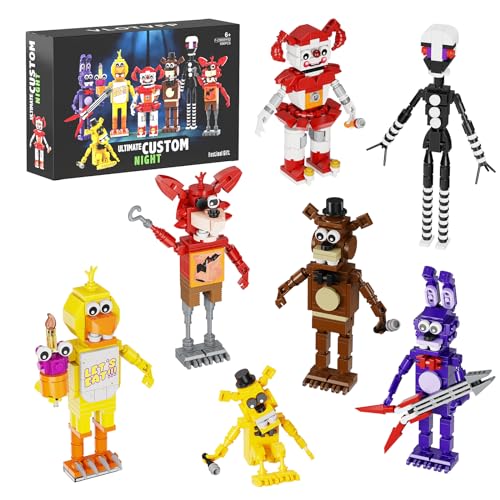 Millionspring 7-in-1 FNAF Zeichentrickfigur Bauspielzeugsets 5 Night at Fredy Baukasten Geschenkidee für FNAF Filmfans Erwachsene Kinder(696 Stück) von Millionspring