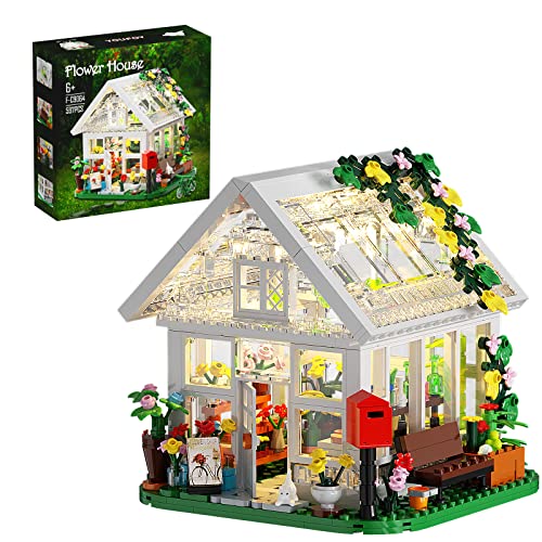 Millionspring Blumenhaus-Bausteinspielzeug für Kinder und Erwachsene, Raumdekorationsideen, Überraschungsgeschenk, Gartenhausbau mit LED-Licht, tolles Geschenk für Freunde oder Mädchen (597 Teile) von Millionspring